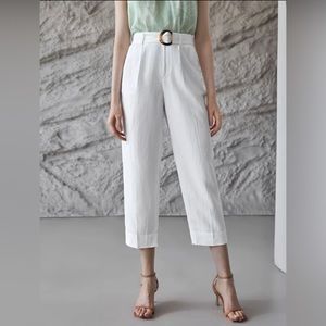 Premium linen cropped O ring belted pants